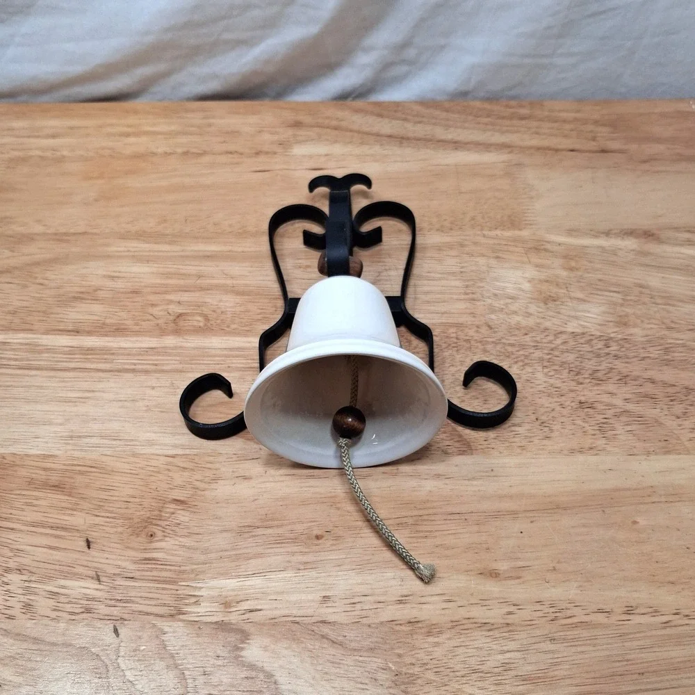 Vintage Wrought Iron And Porcelain Farmhouse Decor Dinner Bell